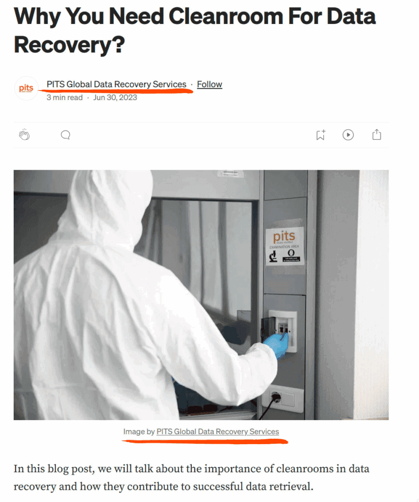 Screenshot from a PITS article implying clean rooms are required